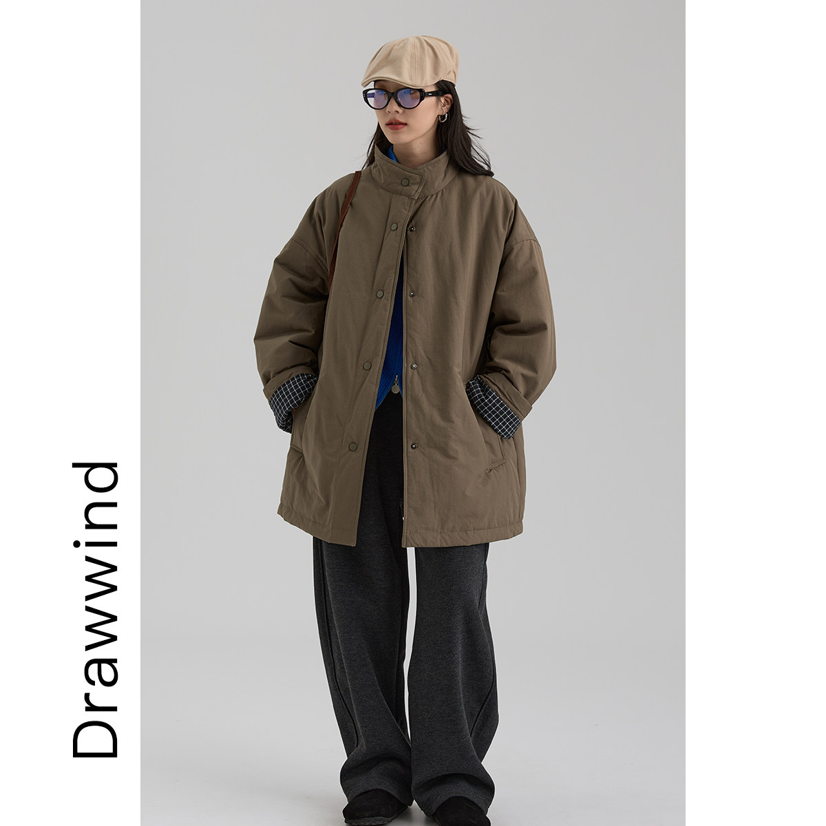 画风2025冬季新款棉服外套女立领保暖棉衣中长款防风面包服