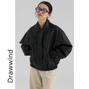 画风drawwind2026春秋季新款皮衣夹克女宽松韩版翻领水洗短款外套
