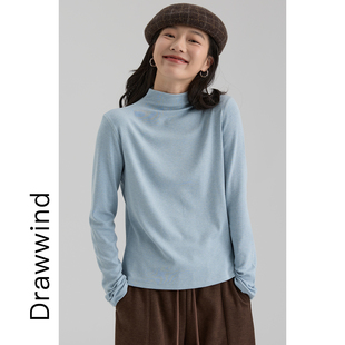画风drawwind自由领打底衫 新款 纯色半高领内搭长袖 t恤 女2026春季