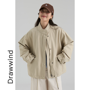 画风drawwind2026春季新款全棉风衣外套女纯色立领小个子短款夹克