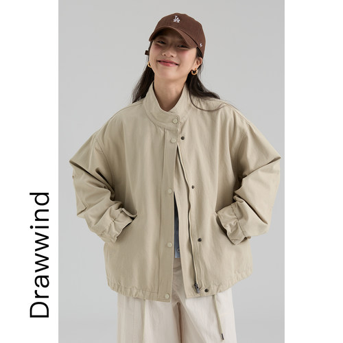 画风drawwind纯色立领风衣外套