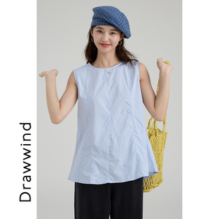 画风drawwind天丝圆领无袖衬衫女2026新款夏季高级感休闲宽松上衣