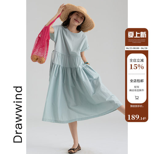 画风drawwind大裙摆短袖连衣裙
