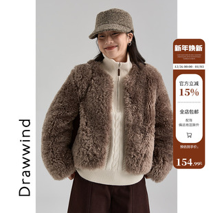 画风drawwind2025新款仿皮草毛毛外套女冬短款小个子无领毛绒上衣