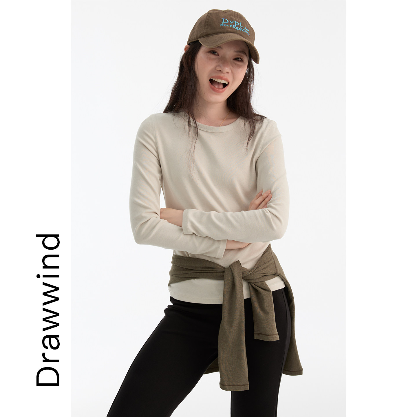 画风drawwind秋季正肩长袖T恤女极简风慕斯绒修身显瘦百搭打底衫