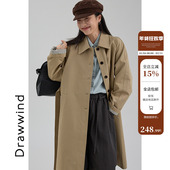 画风drawwind气质中长款 风衣女系带2025秋冬新款 宽松复古翻领外套