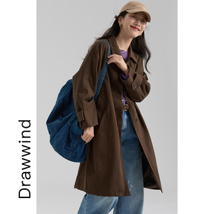 画风drawwind2026春季新款纯色天丝风衣女宽松长款单排扣翻领外套