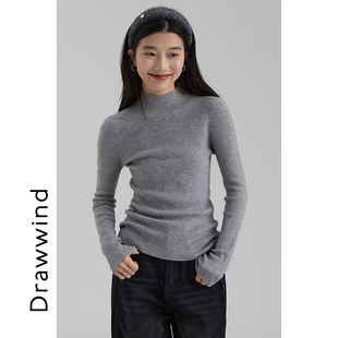 画风drawwind亲肤绒无缝一体半高领针织衫 打底上衣 女冬小个子修身