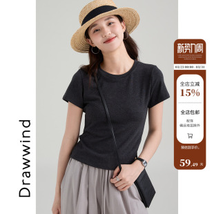 休闲宽松正肩上衣短款 夏季 夏 T恤女2026新款 画风drawwind圆领短袖