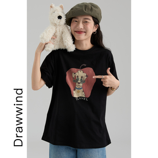 短袖 T恤女宽松卡通印花纯棉圆领上衣 新款 画风drawwind2026春夏季