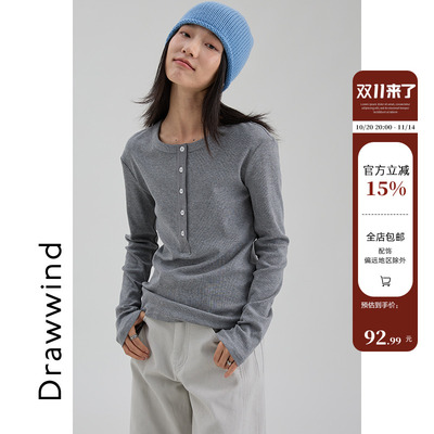 画风drawwind半开领长袖T恤