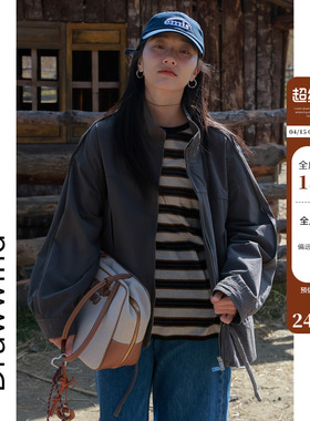 画风drawwind2026春季新款宅寂风做旧外套女宽松立领全棉水洗夹克