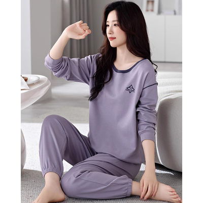春秋季睡衣女长袖纯棉可外穿2024新款运动秋款收口舒适紫色家居服