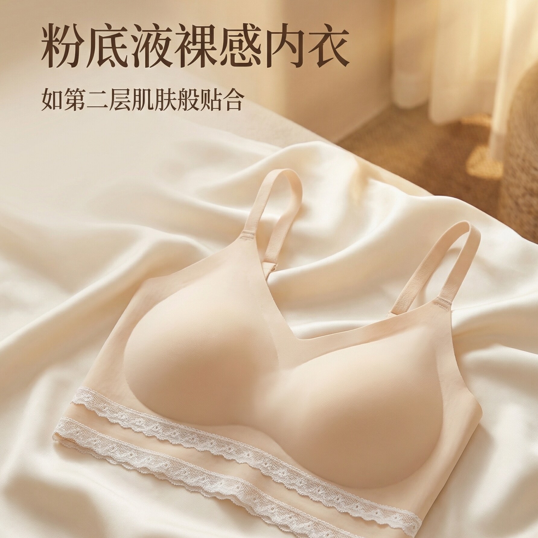 粉底液抹胸防走光内搭美背一体式文胸罩蕾丝边内衣女薄款无痕透气