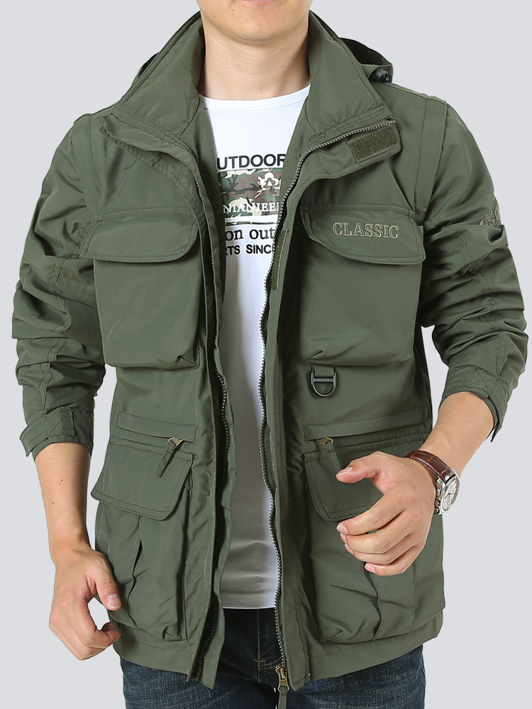MULTI-POCKET MENS JACKET SPRING AND AUTUMN THIN BREATHABLE MIDDLE-AGED AND ELDERLY JACKET MENS WORKWEAR LOOSE LARGE SIZE FLEECE JACKET