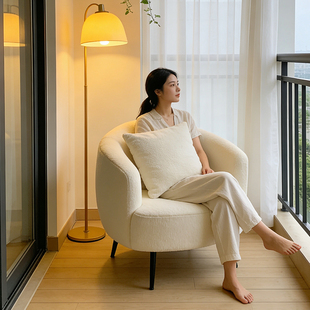 著汇布艺单人沙发椅北欧奶油风顾客椅子小户型客厅卧室阳台休闲椅