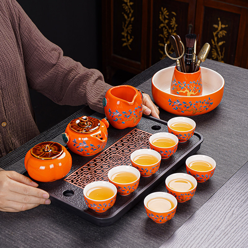 柿柿如意2026新款功夫茶具套装家用轻奢高档陶瓷茶杯手抓泡茶壶器