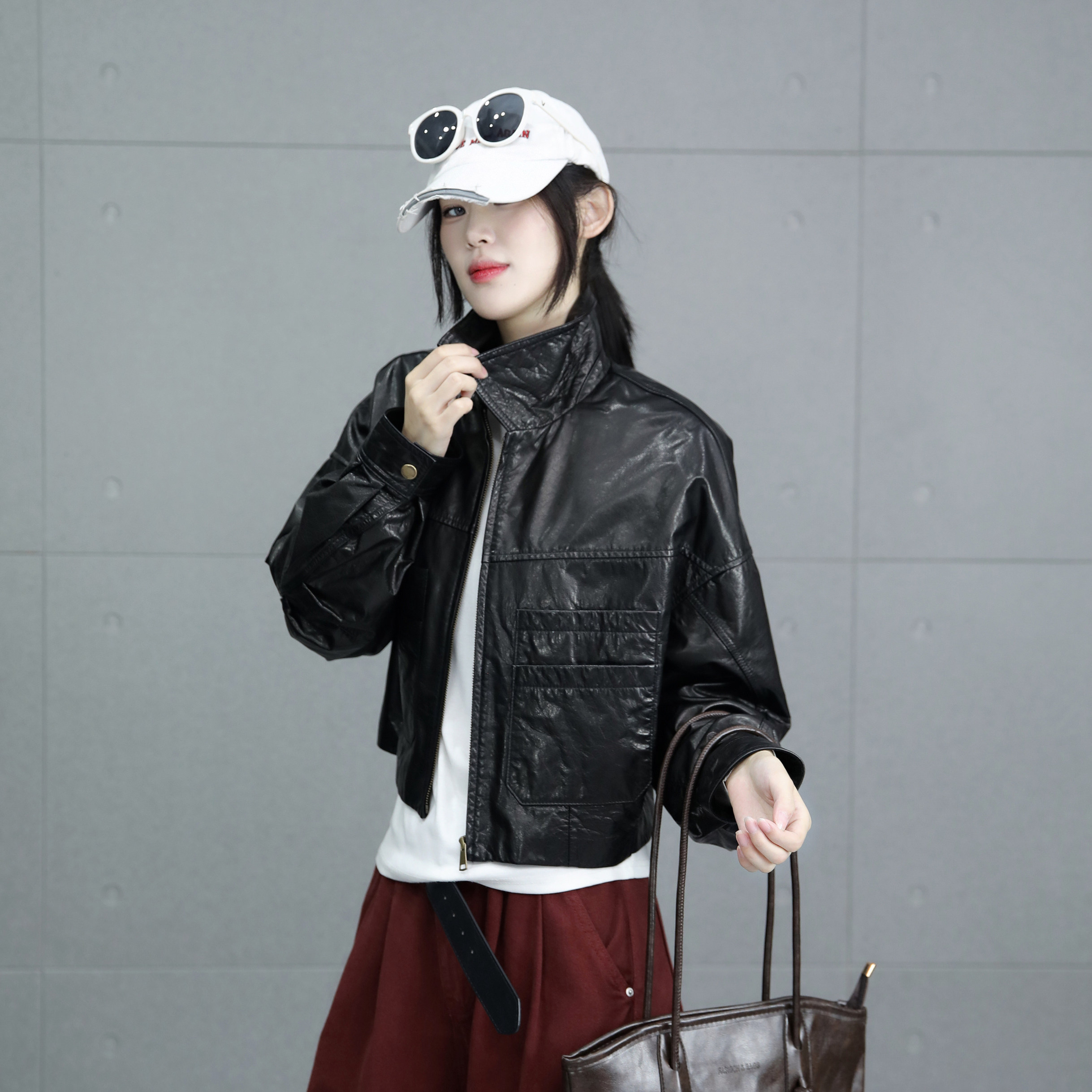 欧货复古黑色皮衣外套女秋季2025新款高级感小个子短款皮夹克上衣