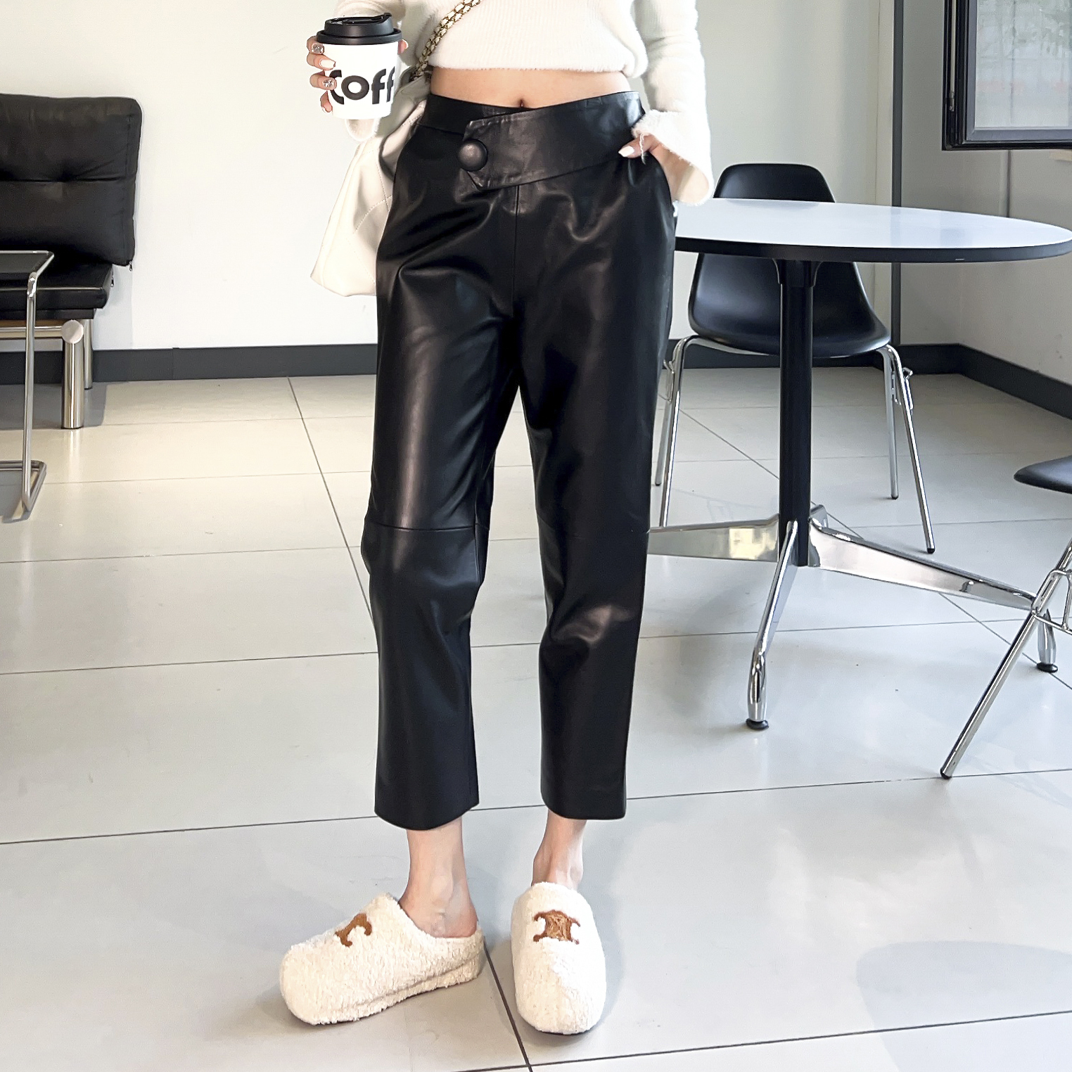 松紧腰通勤九分裤休闲裤