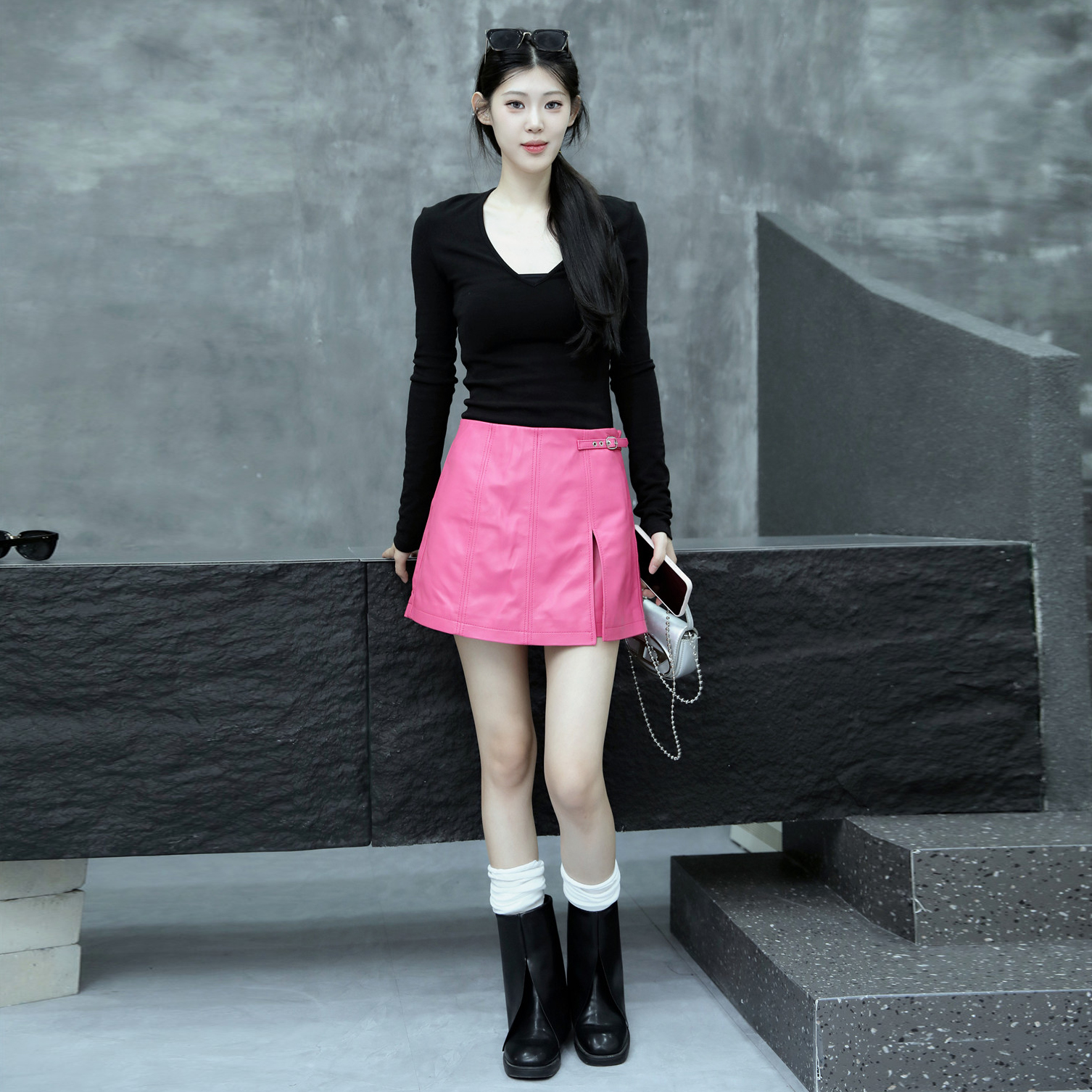 粉色皮裤裙女2025年春季新款