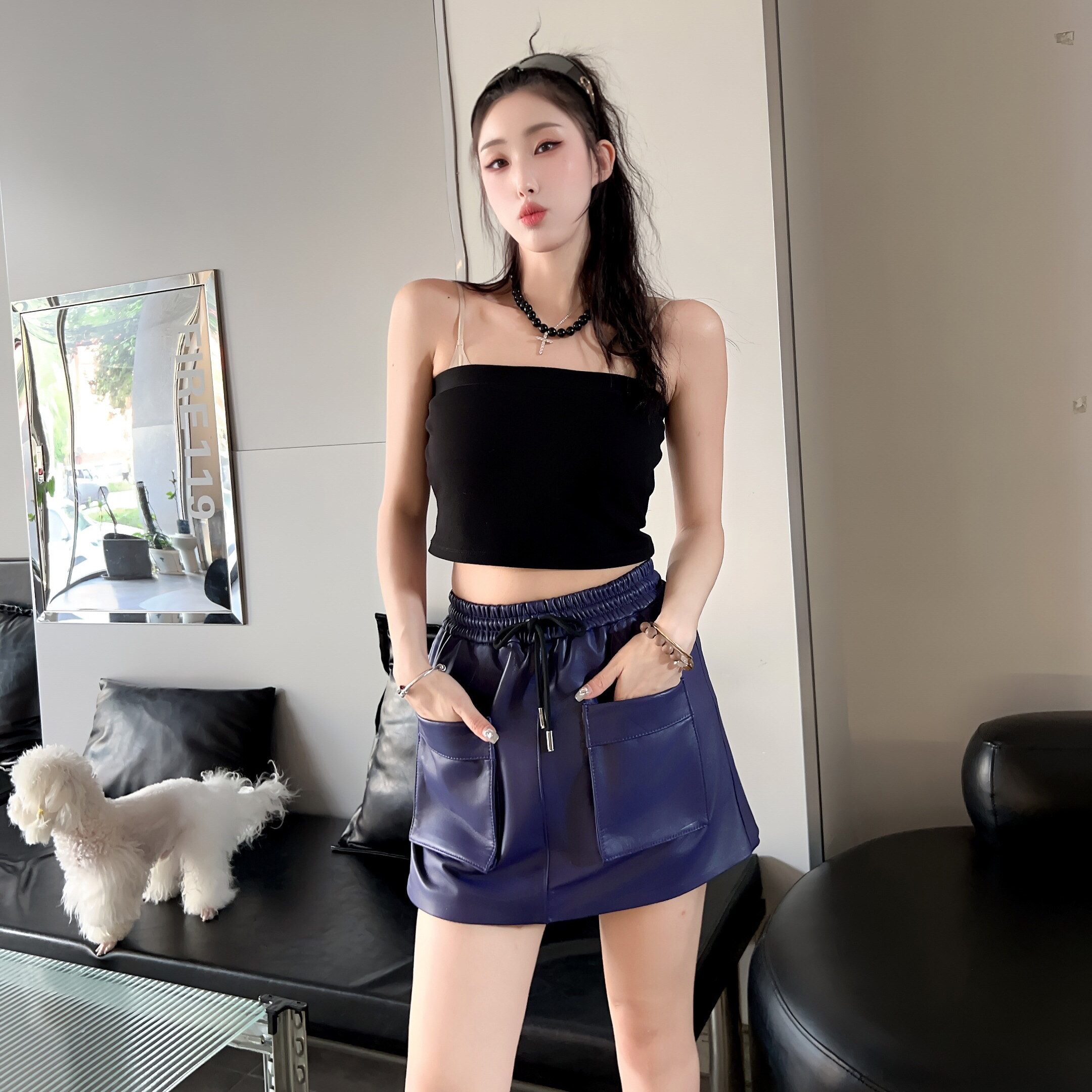 紫色裙裤女2025秋季新款绵羊皮松紧腰外穿短裤真皮大口袋百搭靴裤,女装/女士精品,裙裤,淘宝优惠券,粉丝福利购,淘宝优惠卷