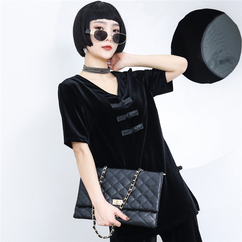 常规金丝绒女通勤短袖