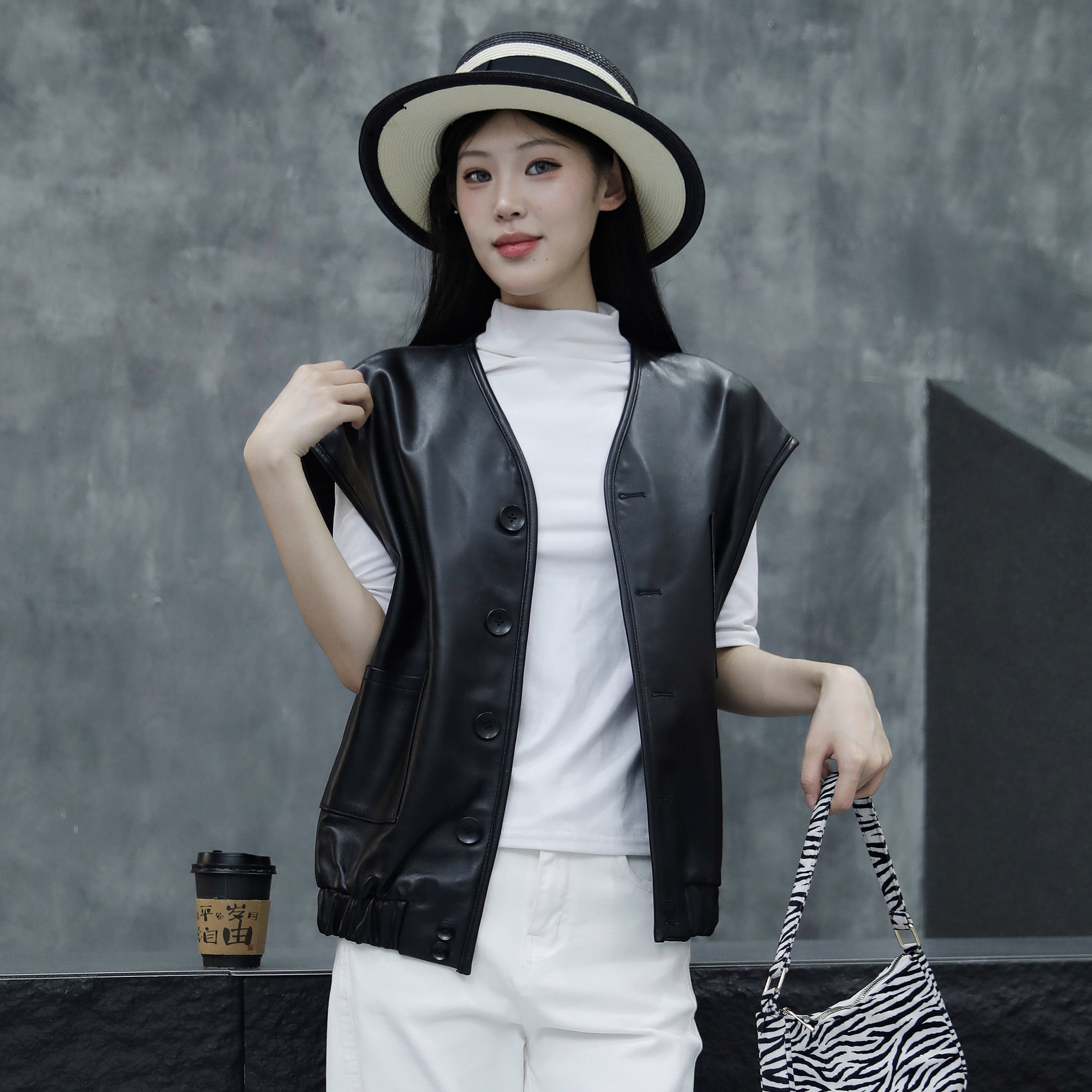 羊皮黑色马甲女真皮外搭坎肩