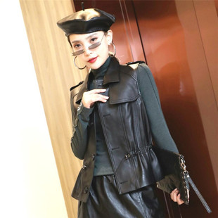 绵羊皮外搭坎肩真皮松紧腰皮衣无袖 修身 新款 季 外套 马甲女2025秋季