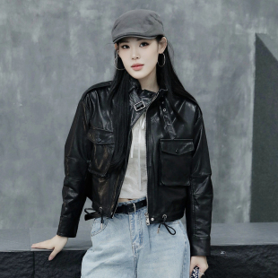 夹克黑色牛皮长袖 油蜡皮皮衣女短款 真皮长袖 新款 外套潮 2025年秋季
