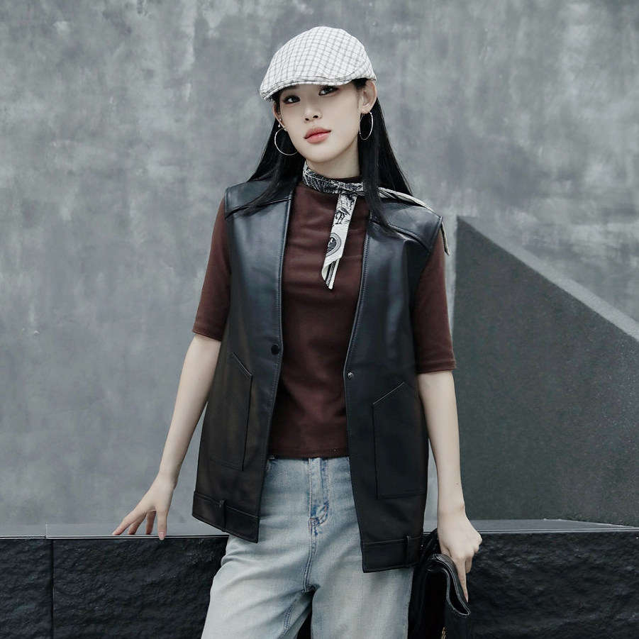 真皮马甲女中长款2025春季新款
