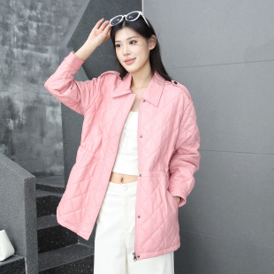 粉色皮衣女中长款2025年秋冬新款绵羊皮修身夹克真皮长袖加棉外套