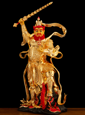 纯铜著金王天君王灵官神像摆件