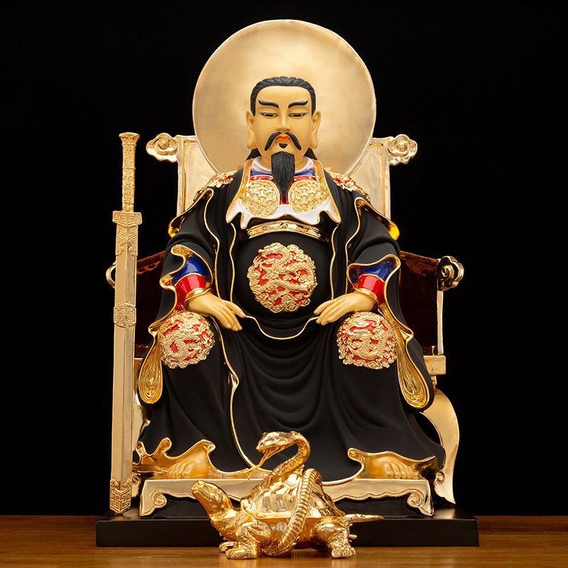 纯铜彩金真武大帝神像供奉摆件