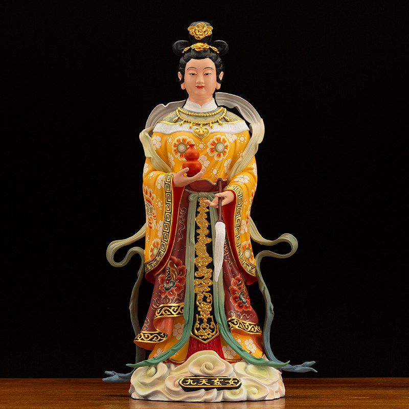 纯铜彩绘九天玄女娘娘神像摆件