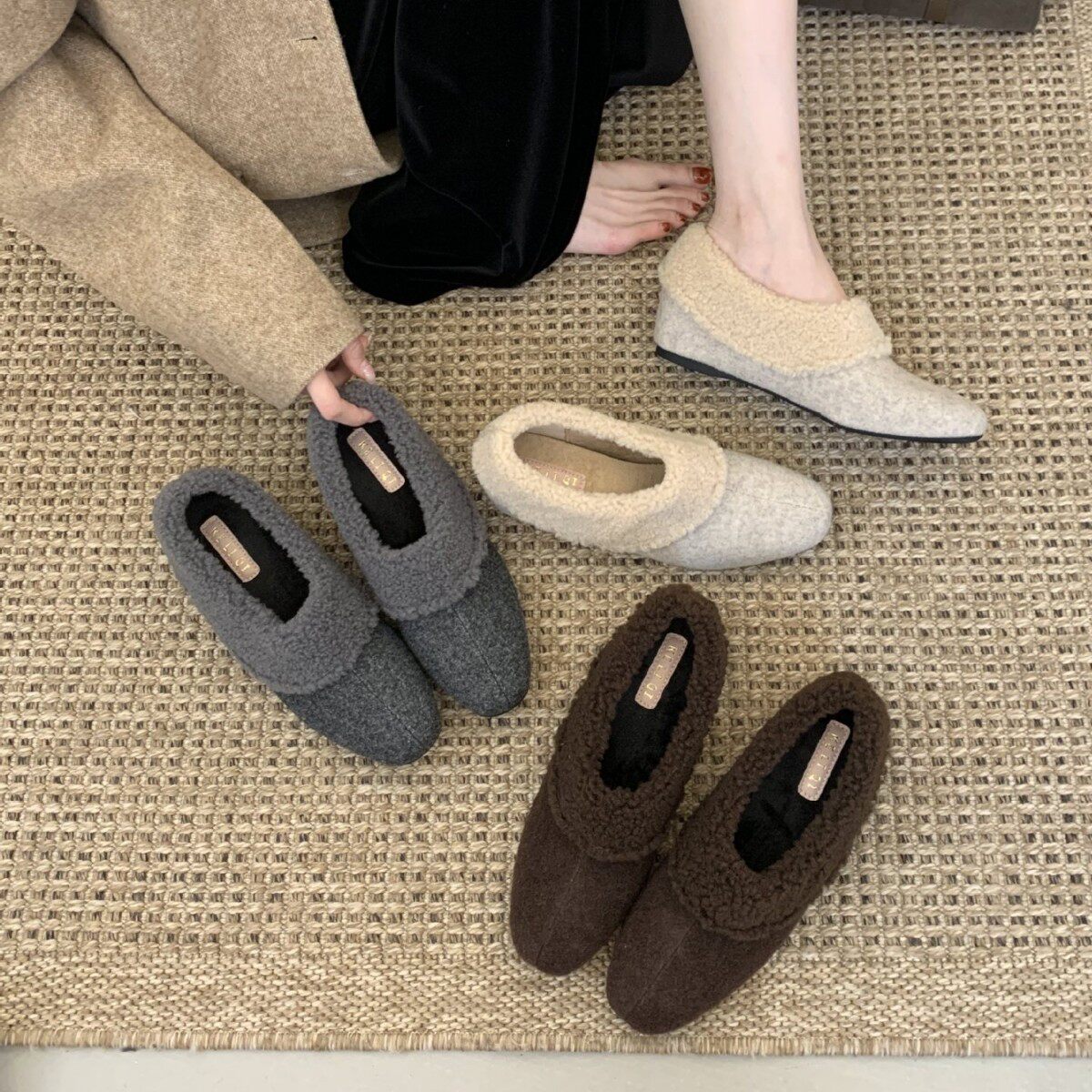 内增高毛毛鞋女2025年秋冬新款毛呢方头加绒单鞋保暖棉鞋玛丽珍鞋