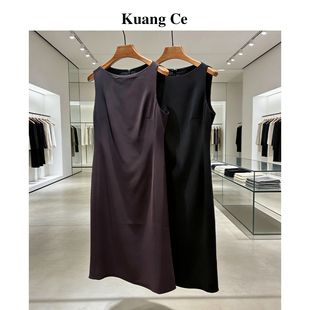 kuangce【早八主理人】三醋酯垂坠无袖连衣裙女职场利落通勤