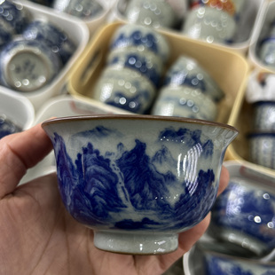 青花瓷茶杯陶瓷功夫小茶杯单杯主人杯茶具茶盏套装茶碗品茗压手杯