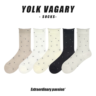 袜子女中筒波点镂空网眼潮袜卷边配小皮鞋 yolkvagary韩系甜美夏季