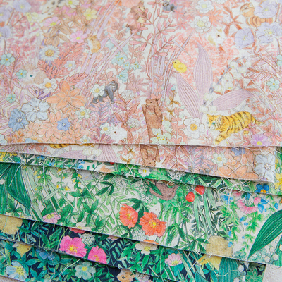 日本进口棉麻可爱卡通布料丛林