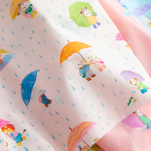 日本松浦Yukiemon纯棉60支卡通可爱夏薄软面料包包裙子布料下雨天
