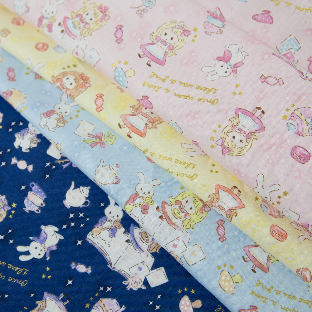 kokka进口纯棉平纹布烫金可爱梦幻爱丽丝儿童连衣裙包包手工面料