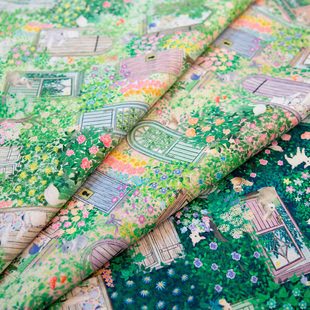 日本松浦Yukiemon棉麻混纺卡通可爱夏薄软面料包包裙布梦幻森林