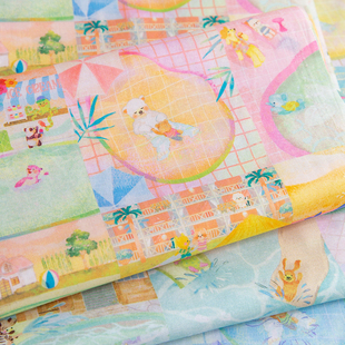 日本松浦Yukiemon纯棉60支卡通可爱夏薄软面料包包裙子布料游泳池