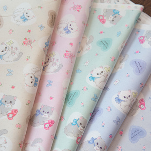 Cosmo进口纯棉印花细帆布牛津包包手工卡通可爱动物面料爱心猫咪