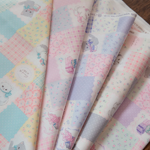 Cosmo进口纯棉印花细帆布牛津包包手工卡通可爱动物面料方格猫咪