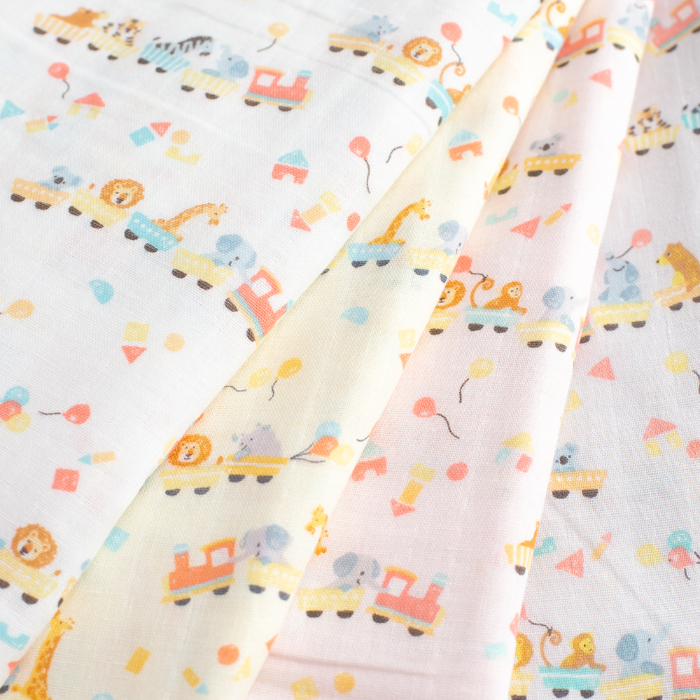 日本进口纯棉纱布小火车布料