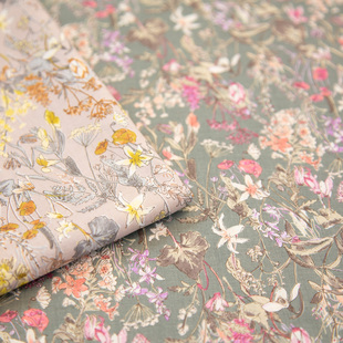 日本HOKKOH进口80支精梳印花纯棉服平纹布连衣裙包包面料风铃草