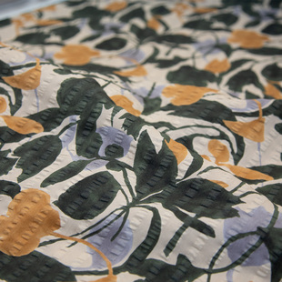 日本进口HOKKOH60支盐缩起皱纯棉服装连衣裙衬衣手工布面料大绿叶