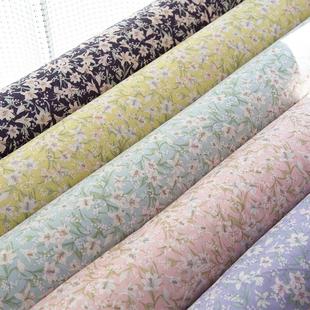 日本进口40s纯棉碎花温柔美田园印花平纹棉布衬衣连衣裙水仙花