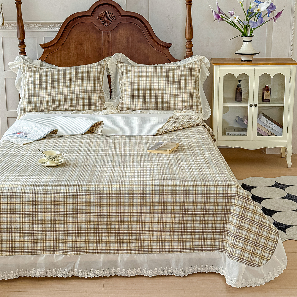 色织全棉夹棉床盖三件套